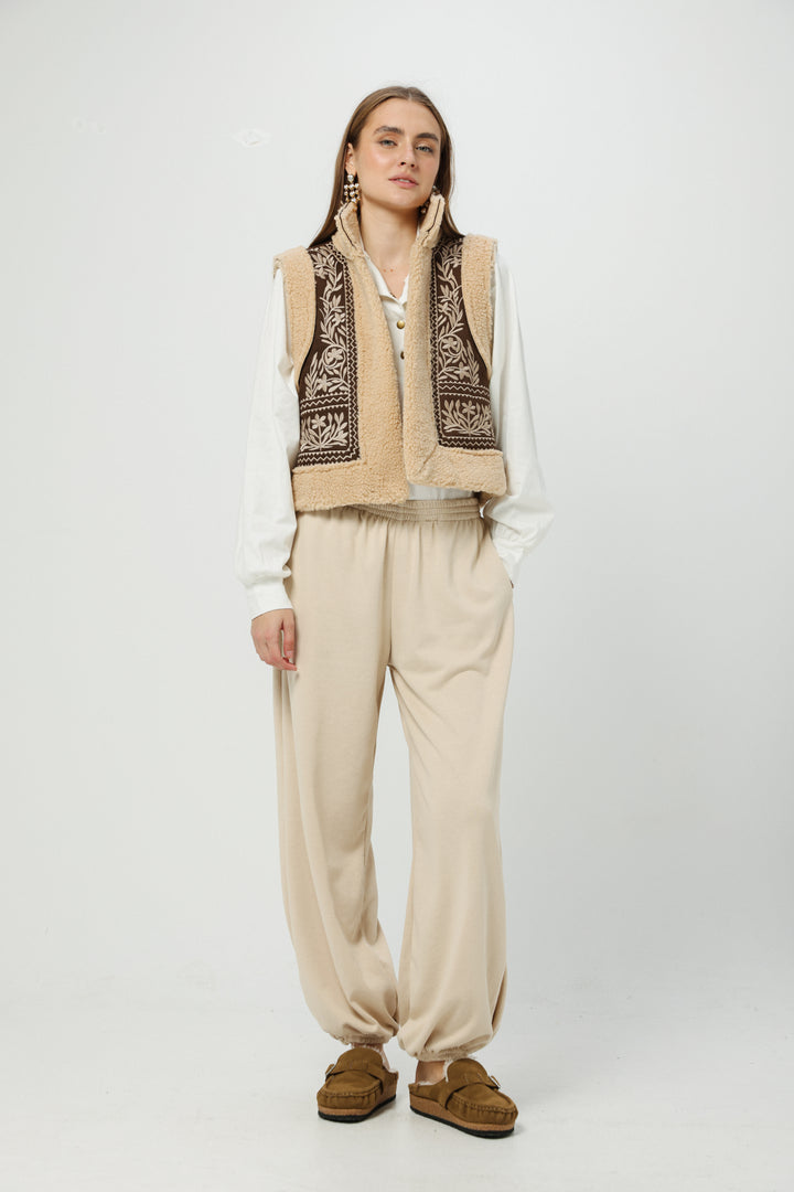 Cozy Brown Embroidered Vest