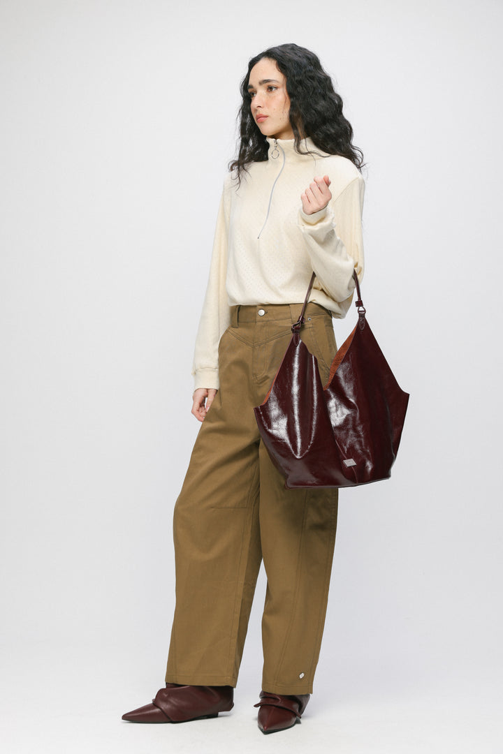 Shiny Brown Leather Shoulder Bag