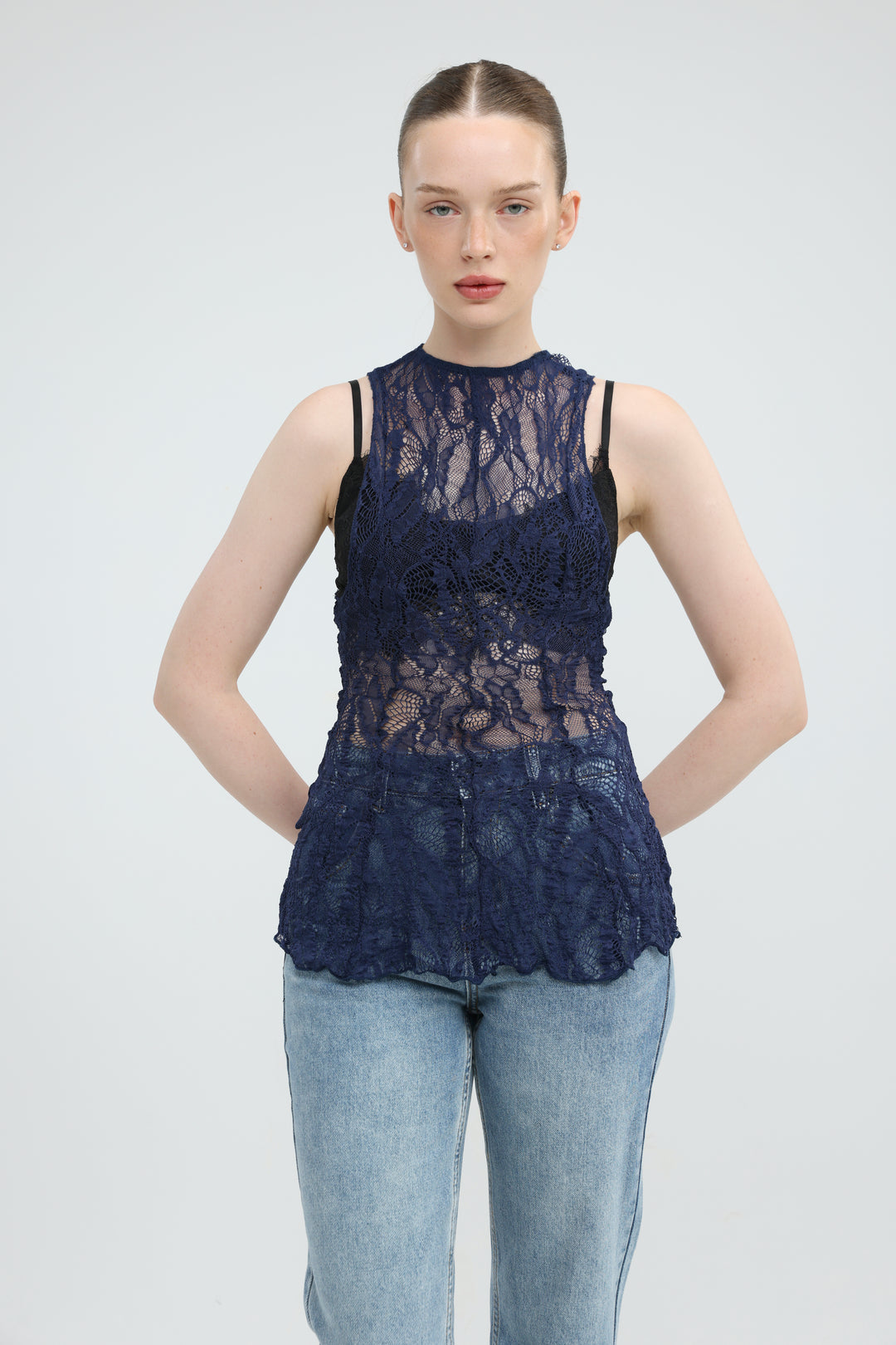 Long Navy Lace Tank