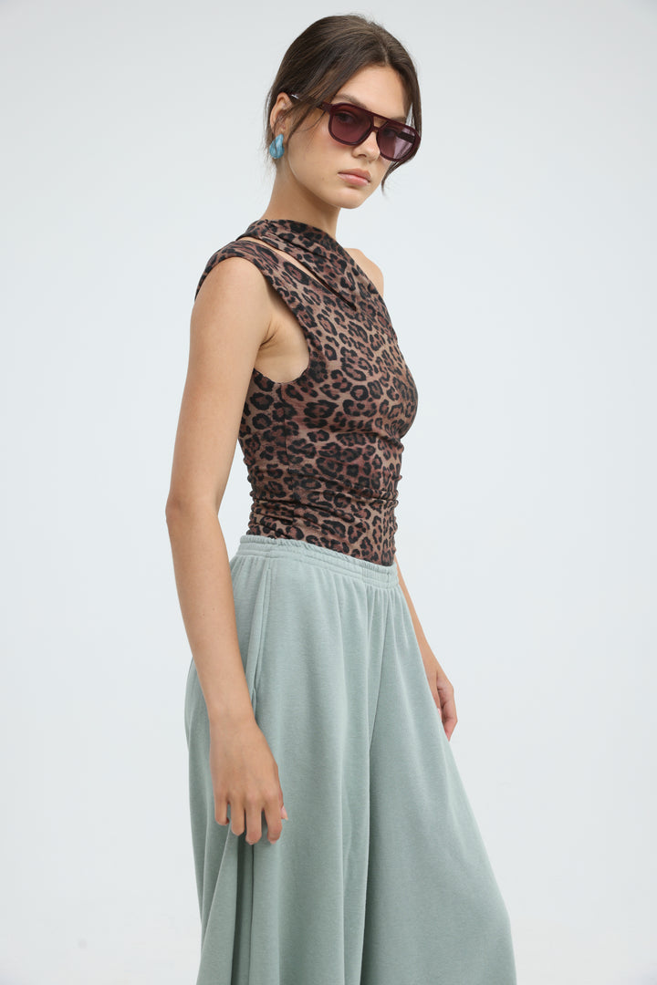 Fade Leopard One Shoulder Top