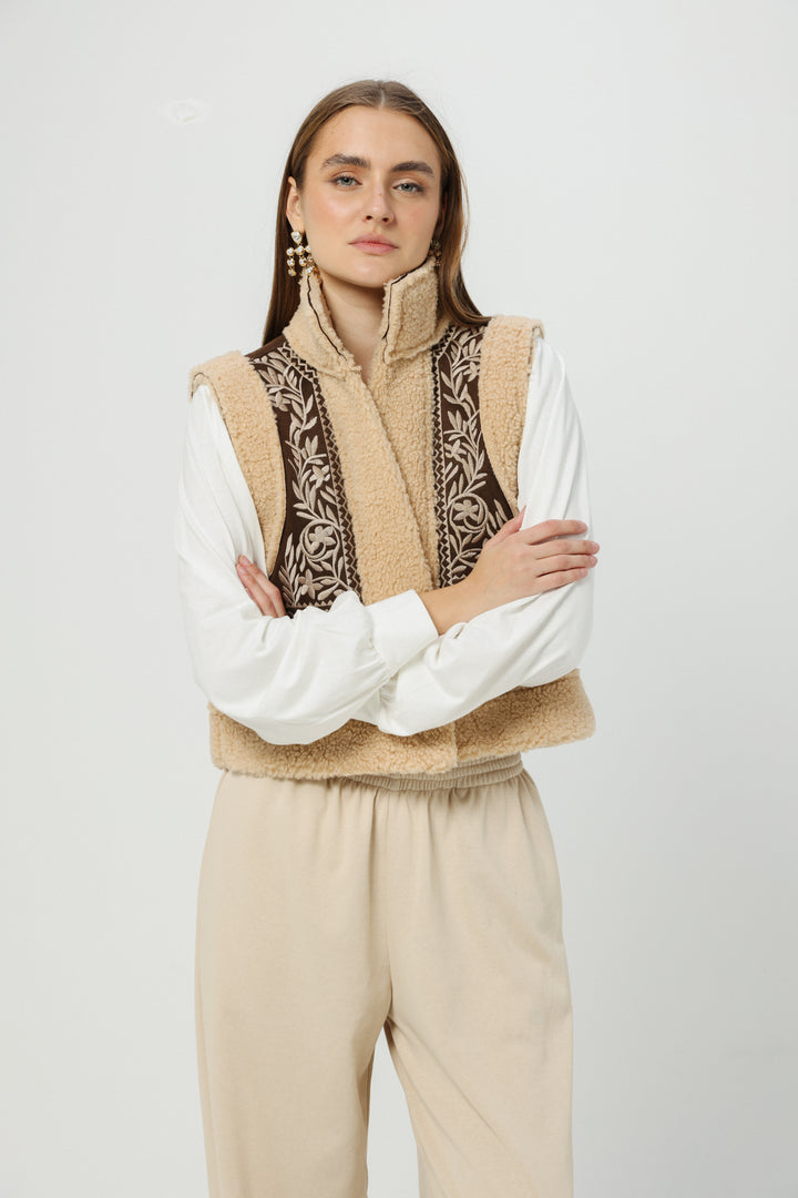 Cozy Brown Embroidered Vest