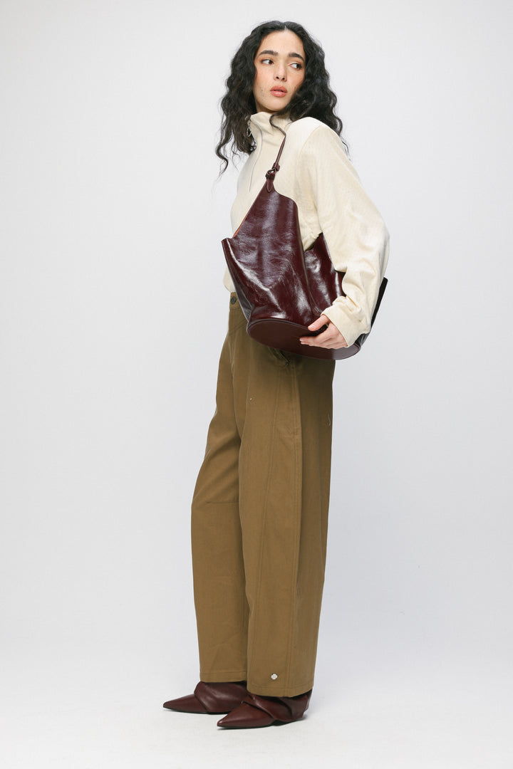 Shiny Brown Leather Shoulder Bag