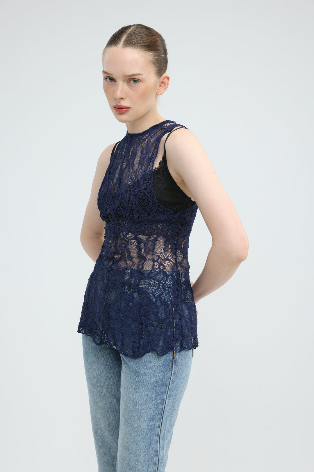 Long Navy Lace Tank