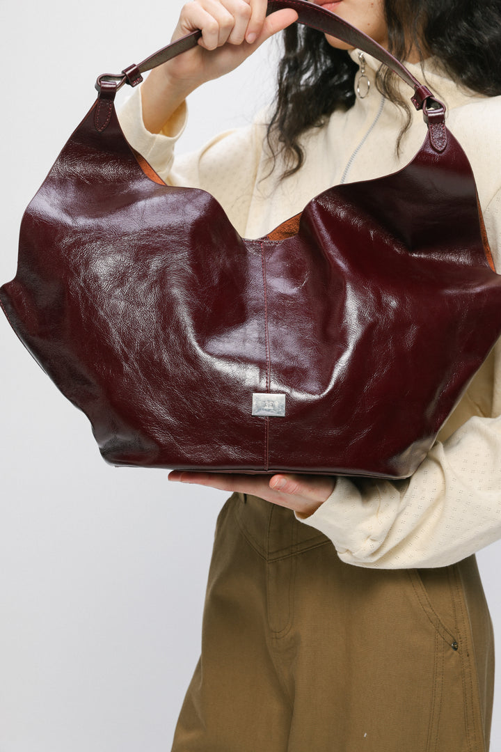 Shiny Brown Leather Shoulder Bag