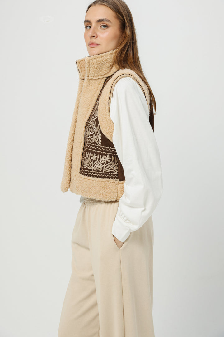 Cozy Brown Embroidered Vest