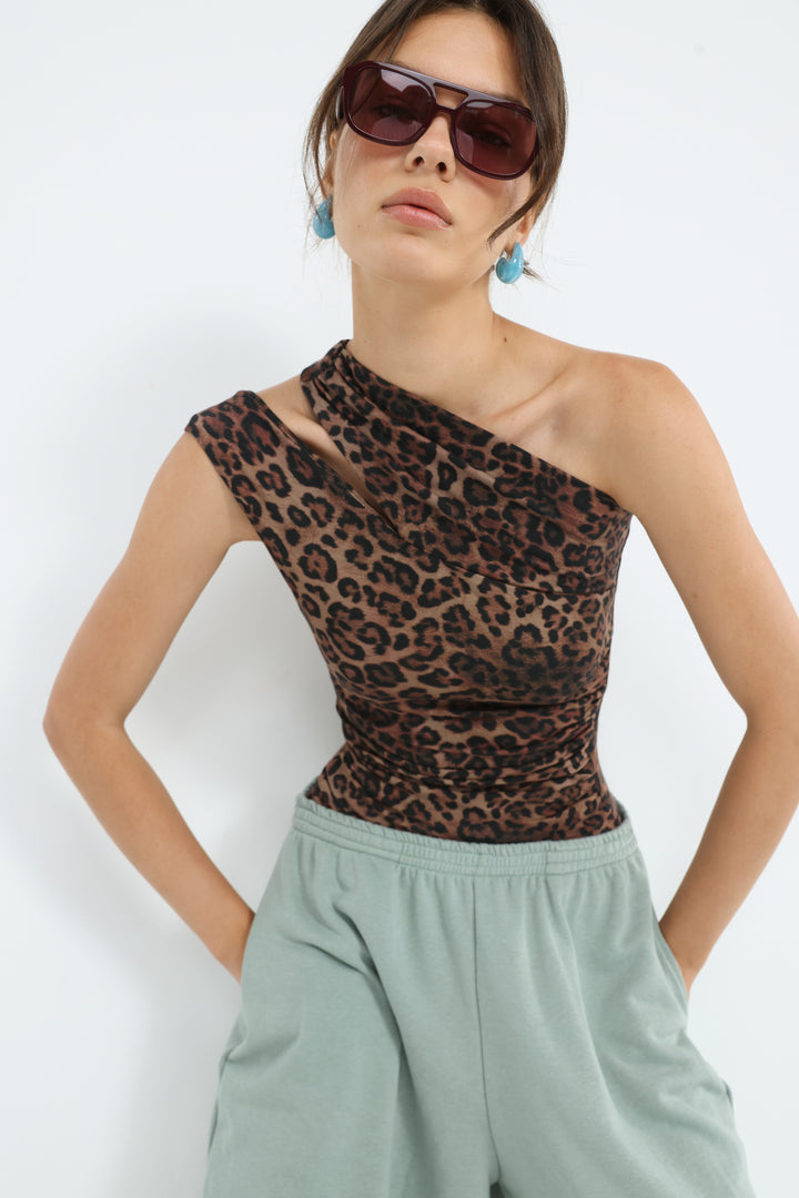 Fade Leopard One Shoulder Top