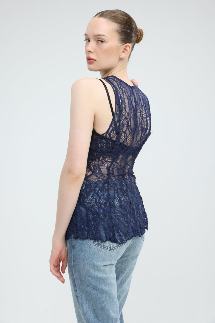Long Navy Lace Tank