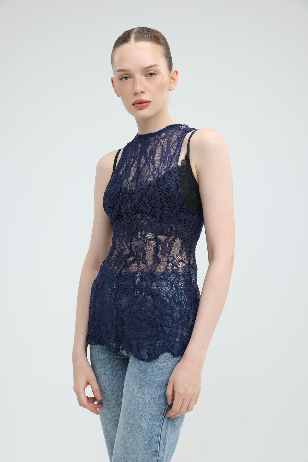 Long Navy Lace Tank