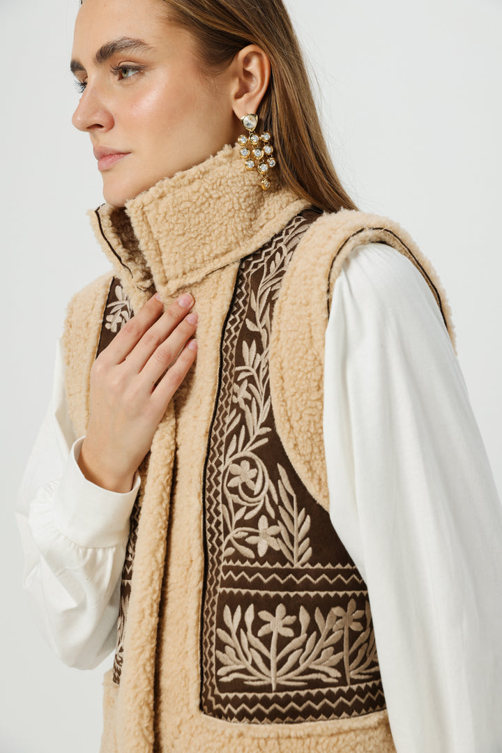 Cozy Brown Embroidered Vest