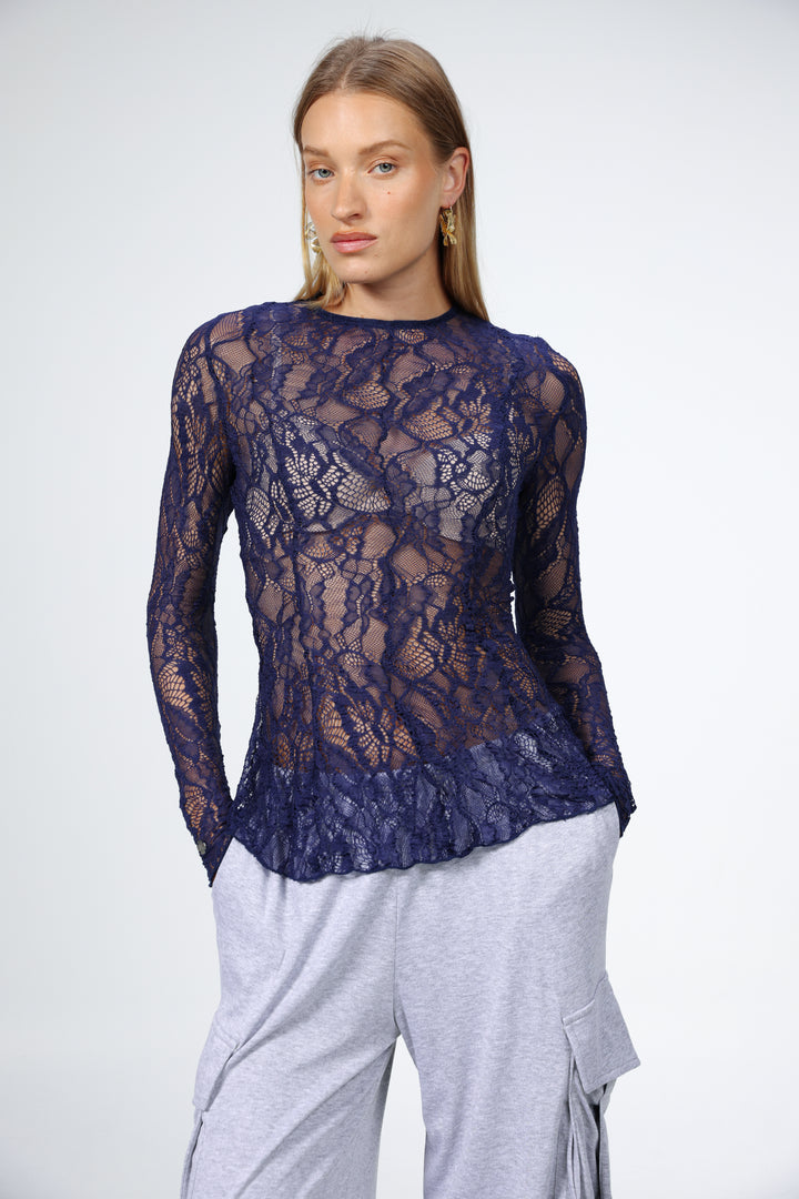 Navy Lace Shirt