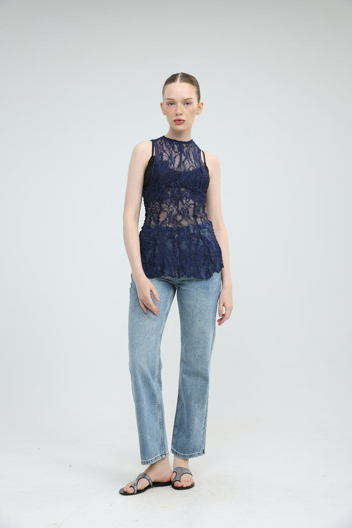 Long Navy Lace Tank