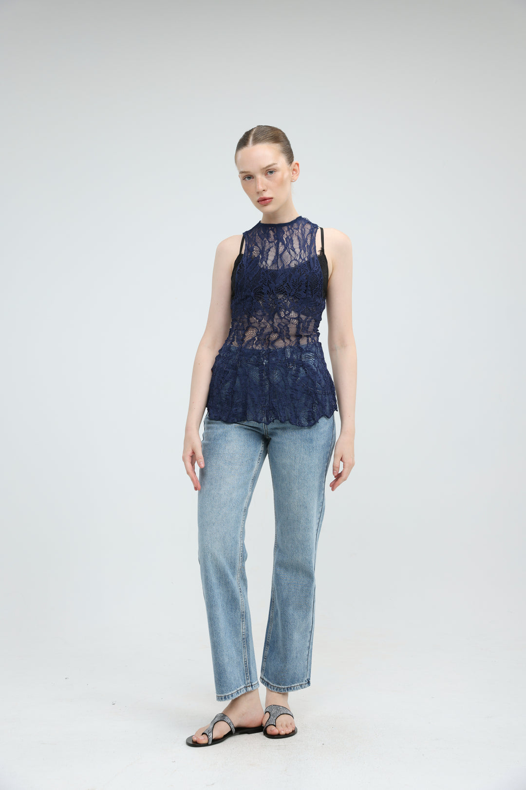 Long Navy Lace Tank