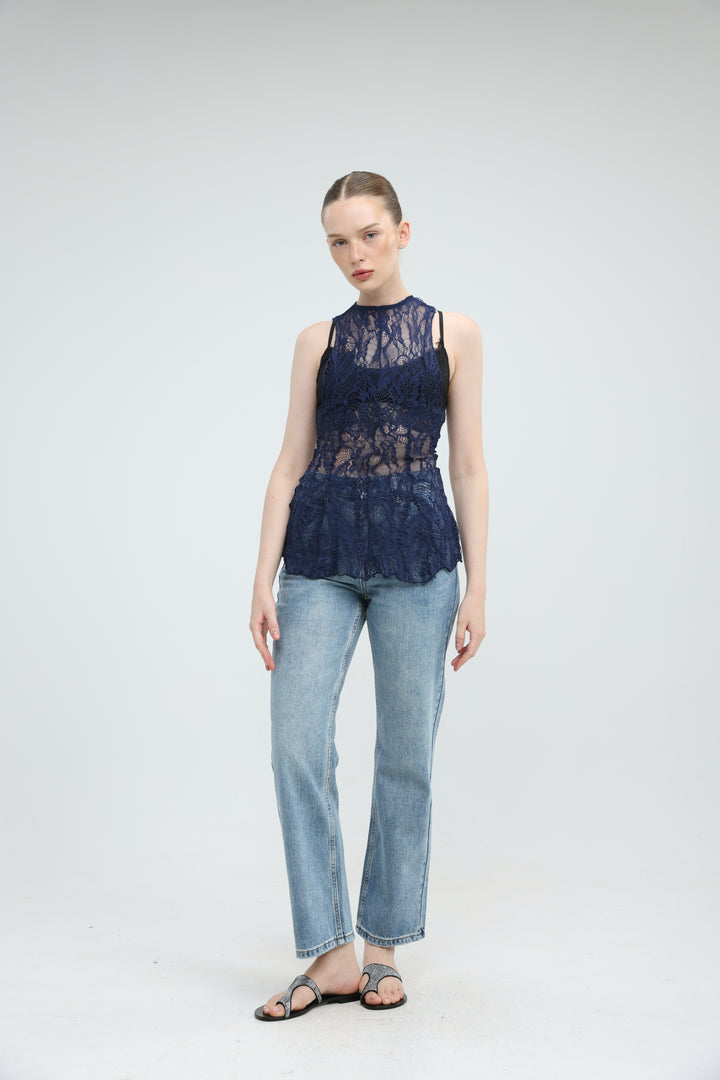 Long Navy Lace Tank