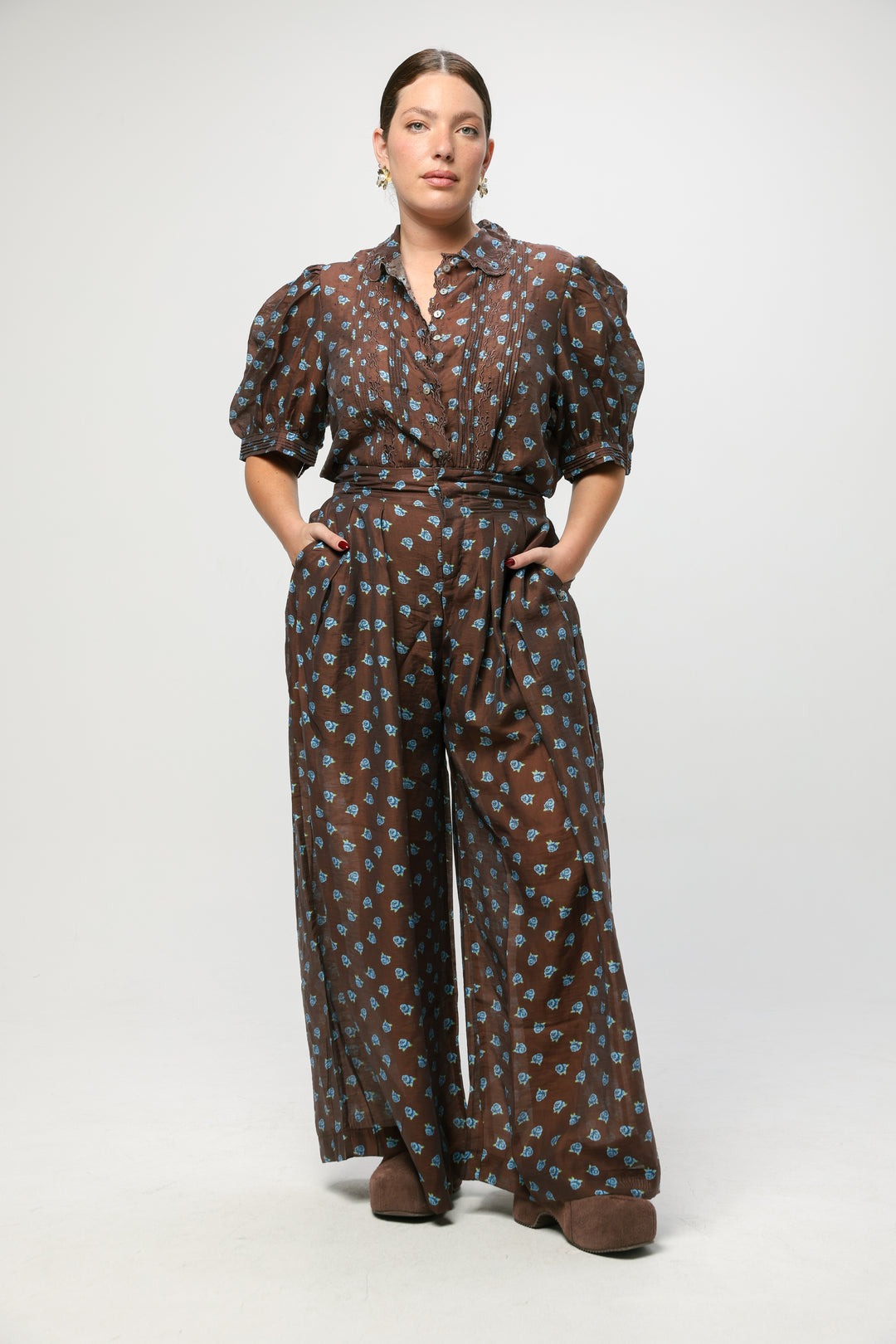 Brown Floral Wide Bottoms