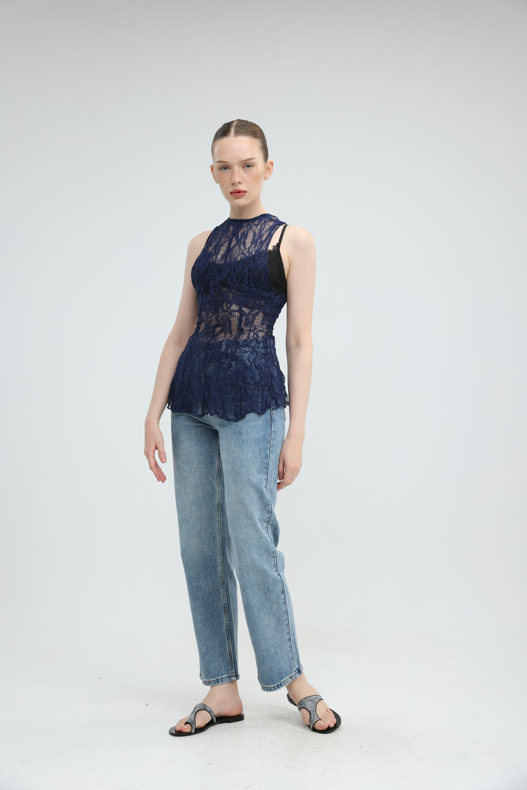 Long Navy Lace Tank