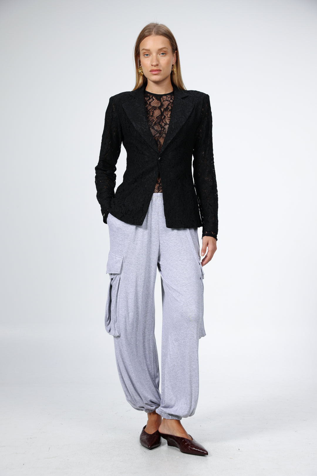 Woman Black Lace Blazer