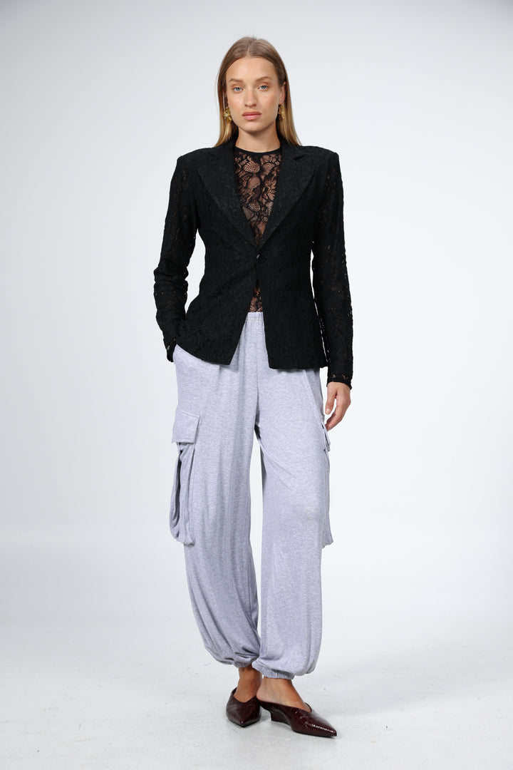 Woman Black Lace Blazer