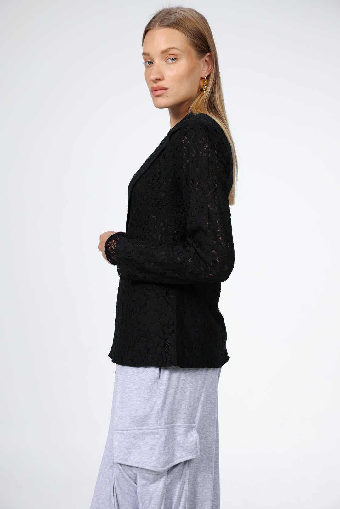 Woman Black Lace Blazer