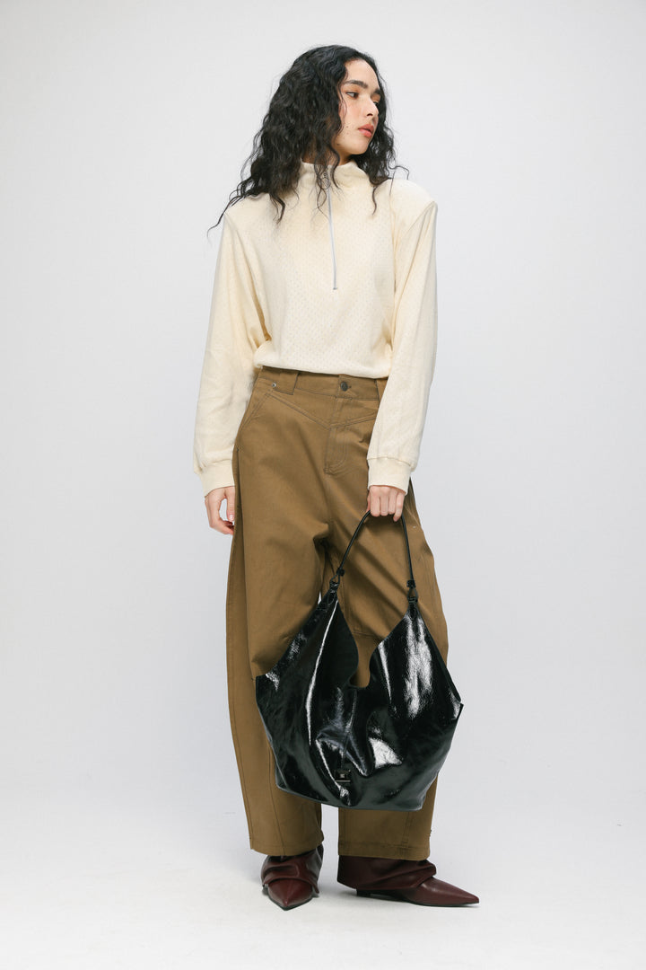 Shiny Black Leather Shoulder Bag
