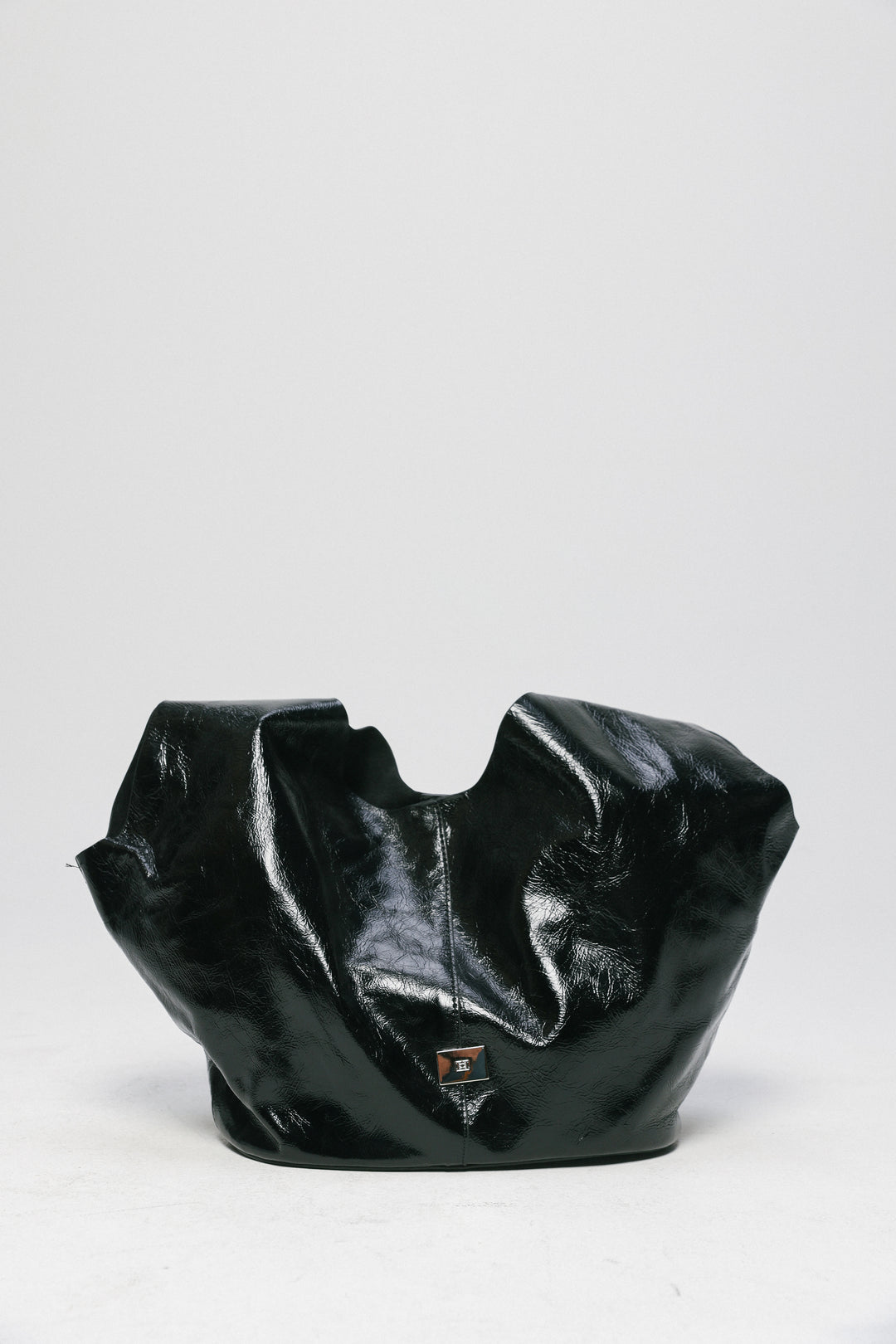 Shiny Black Leather Shoulder Bag
