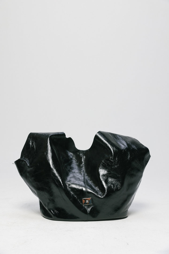 Shiny Black Leather Shoulder Bag