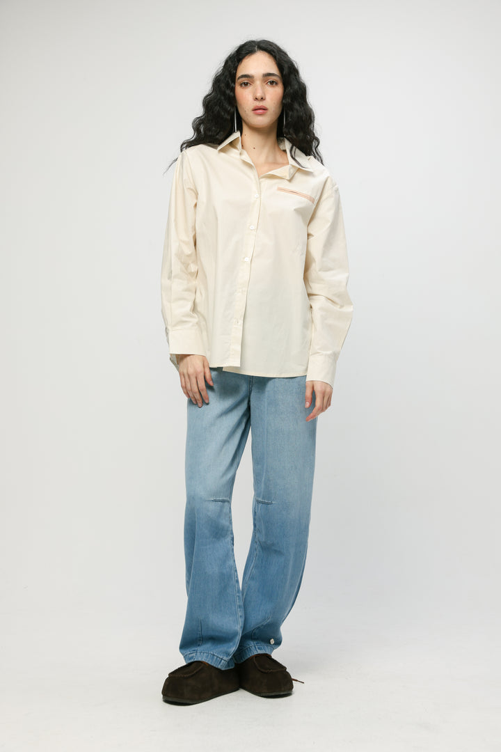 Accent Pocket Cream Buttoned Shirt