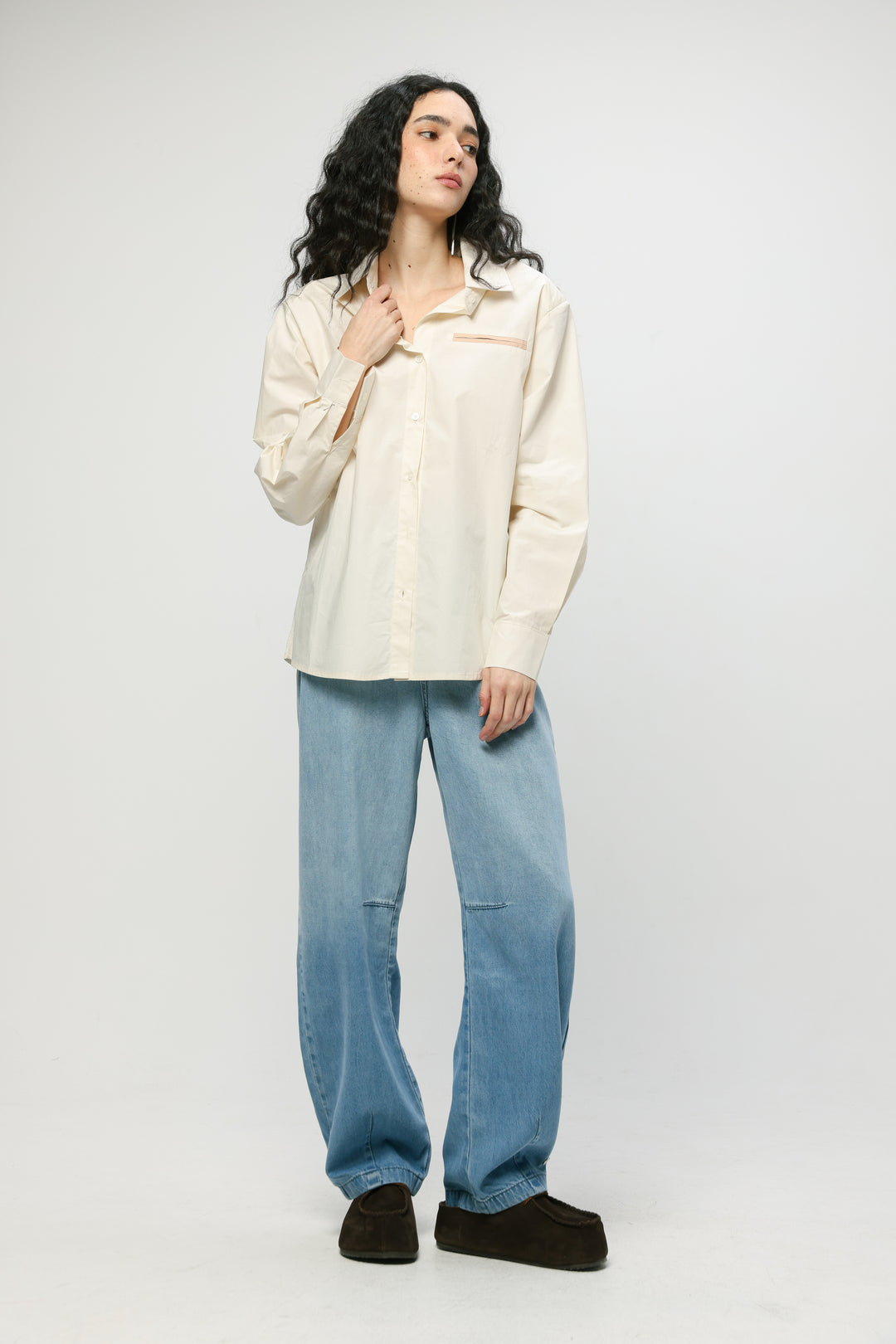 Accent Pocket Cream Buttoned Shirt