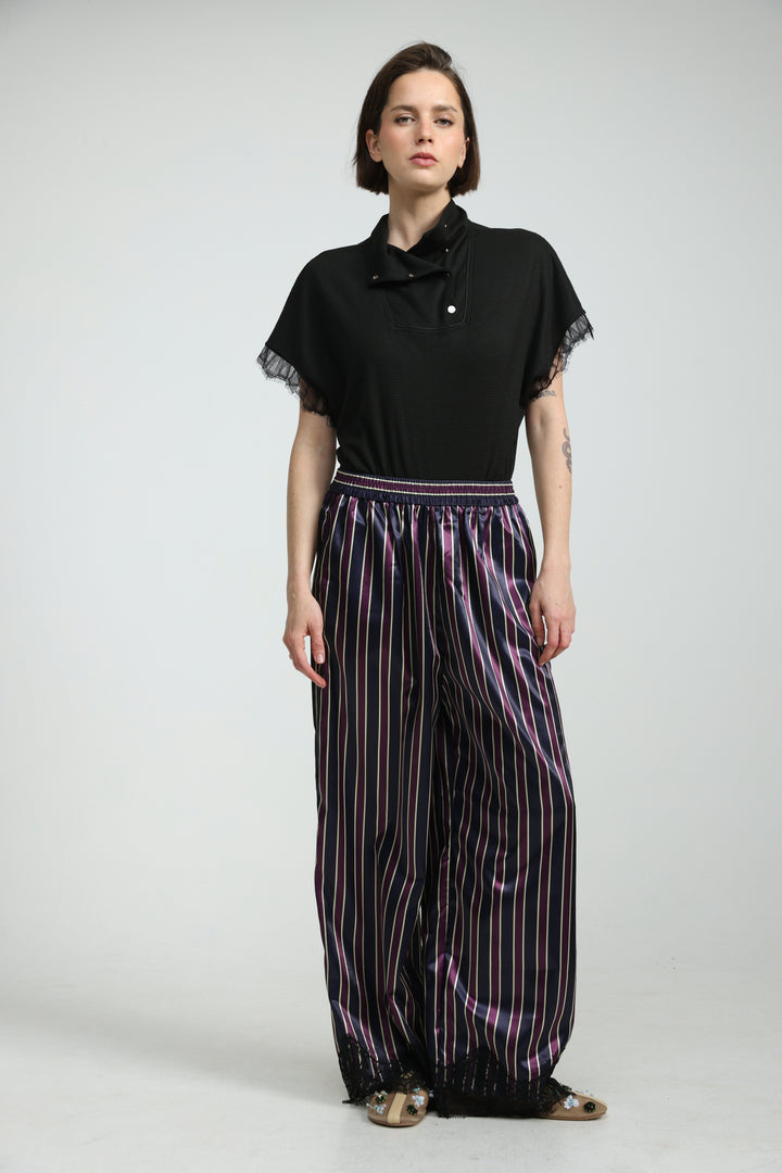 Wine Striped Satin Bottoms