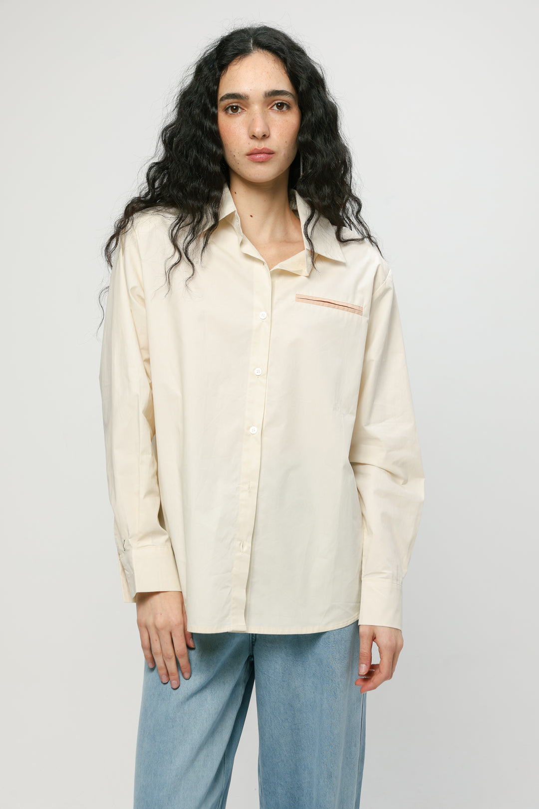 Accent Pocket Cream Buttoned Shirt