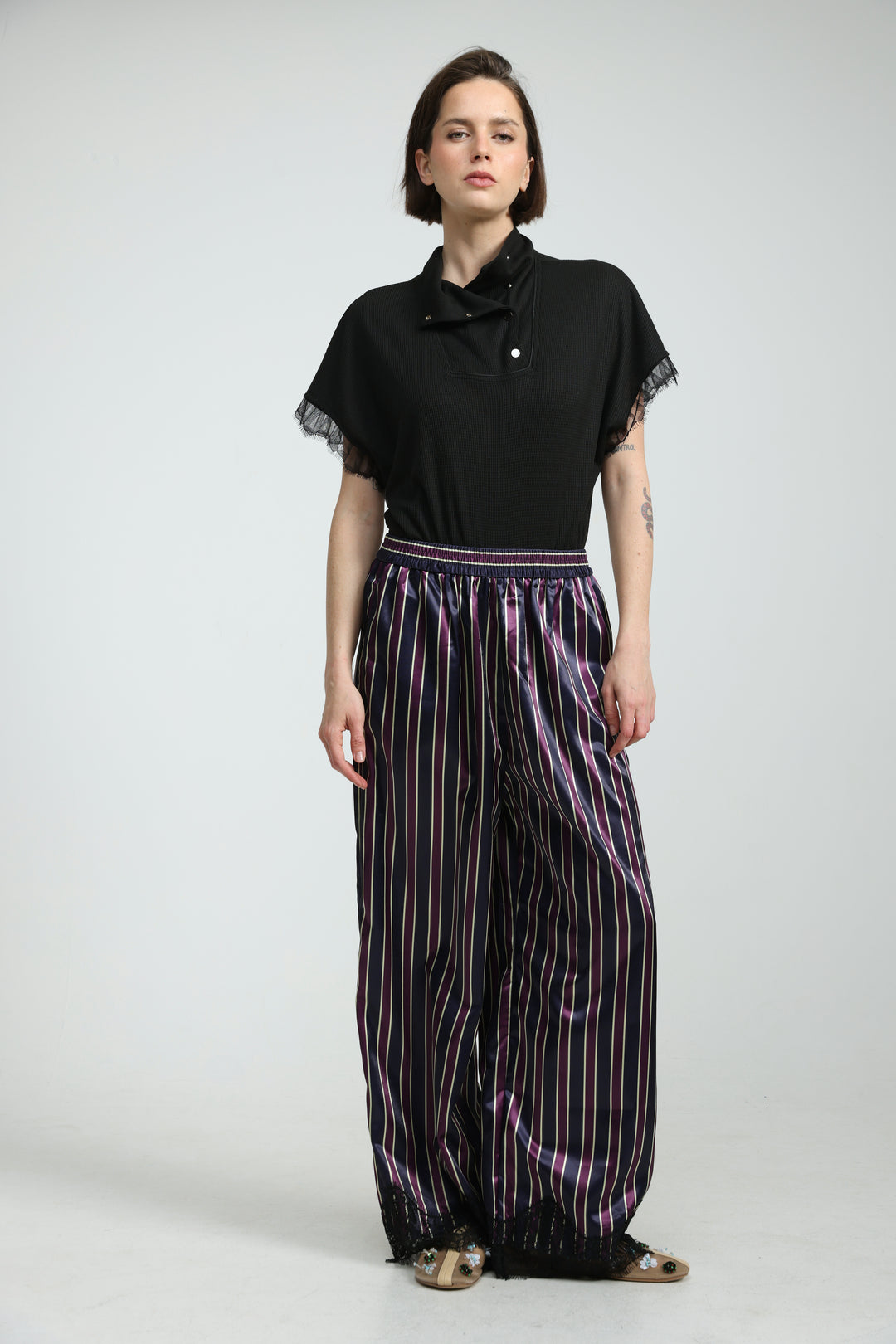 Wine Striped Satin Bottoms