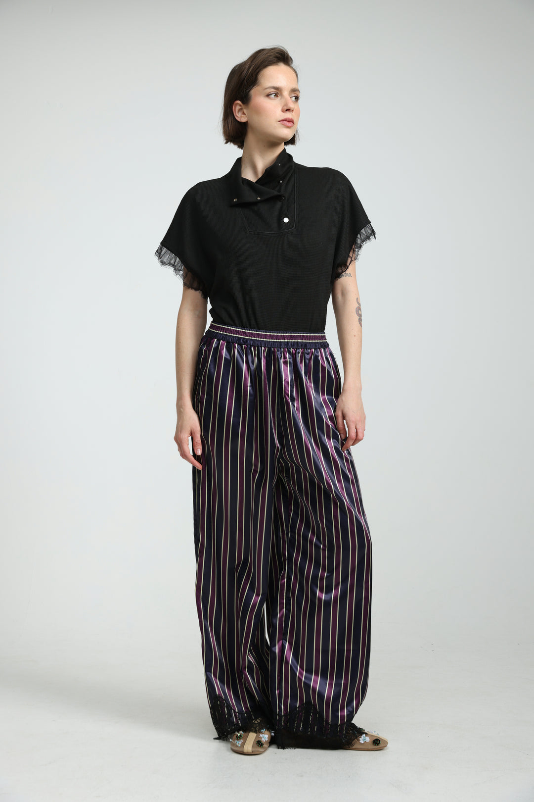 Wine Striped Satin Bottoms