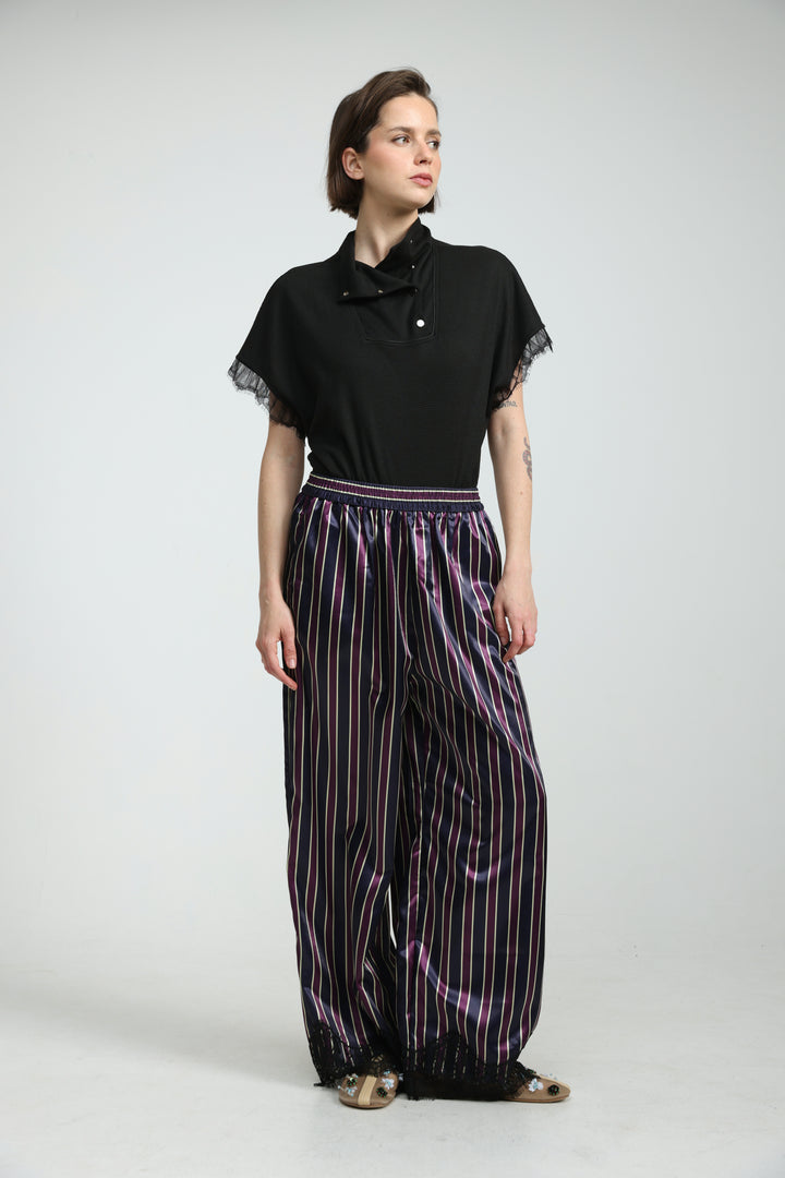 Wine Striped Satin Bottoms