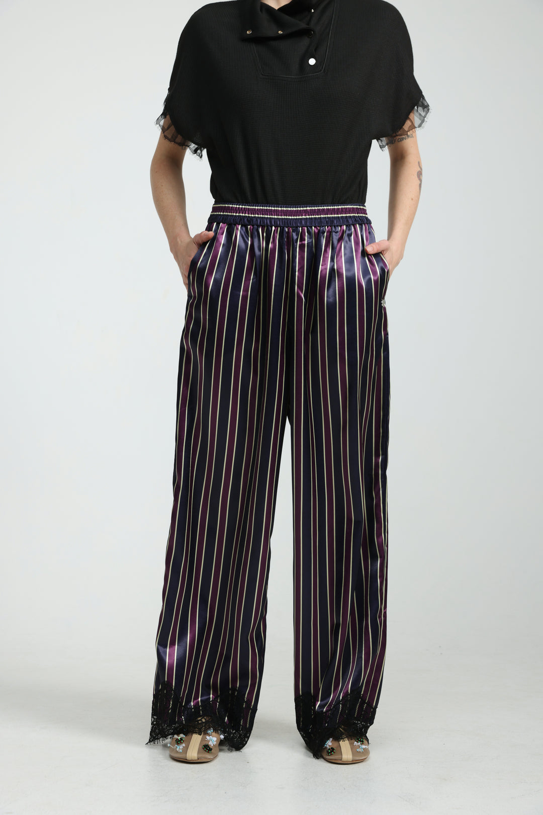 Wine Striped Satin Bottoms