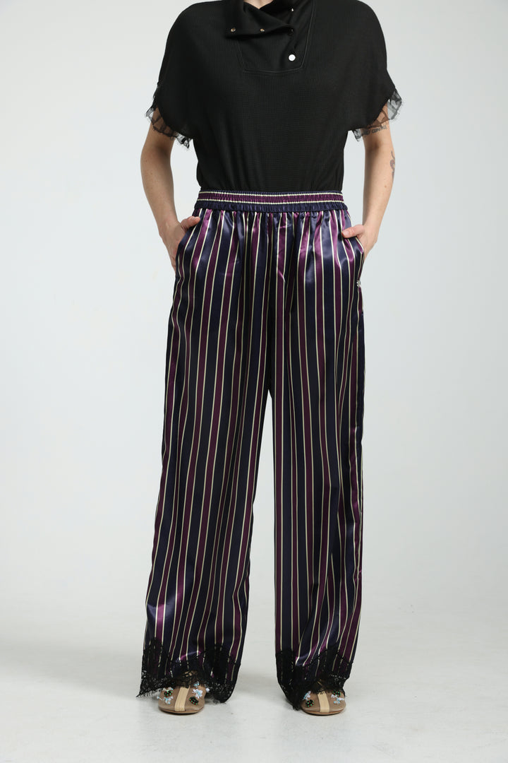 Wine Striped Satin Bottoms
