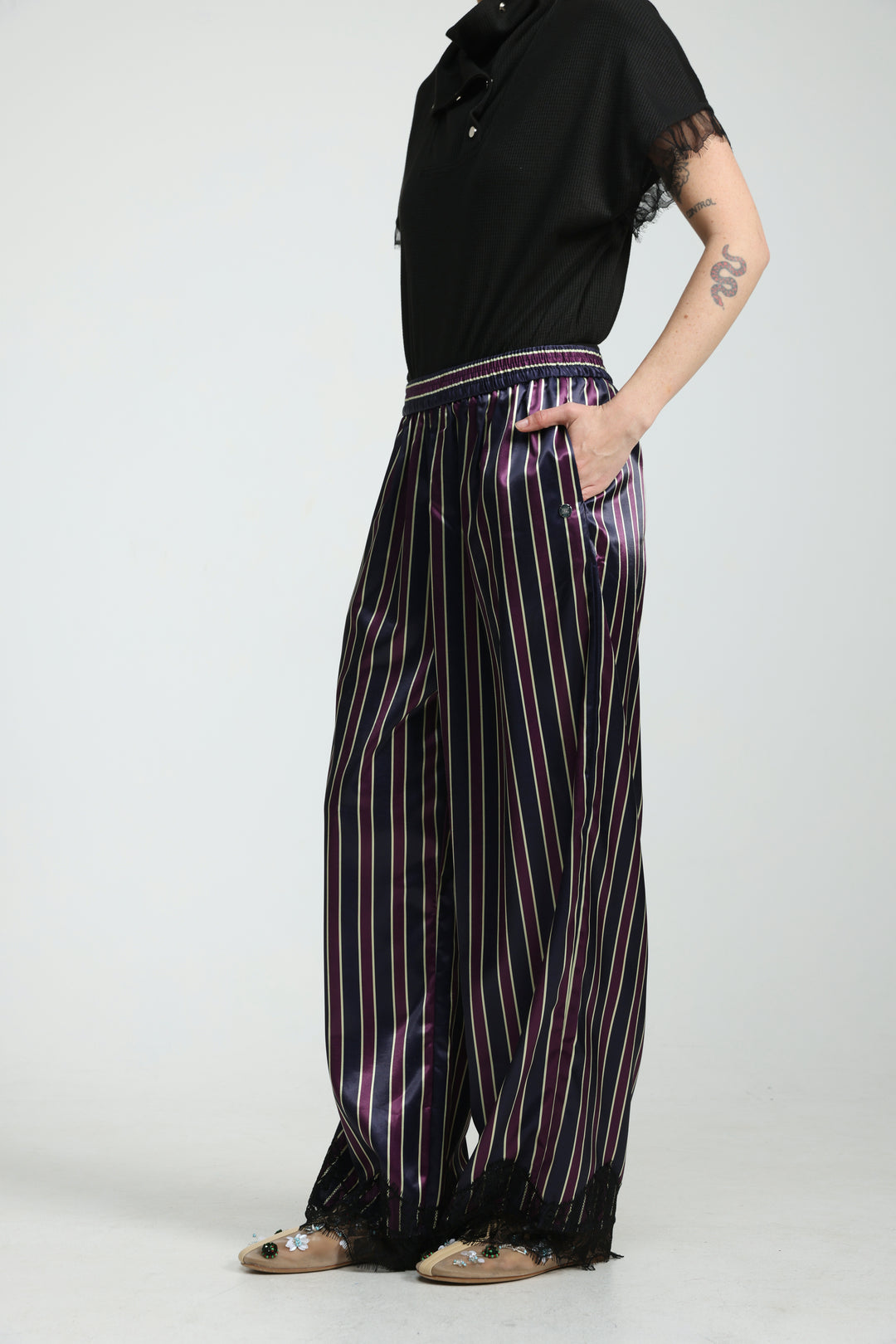 Wine Striped Satin Bottoms