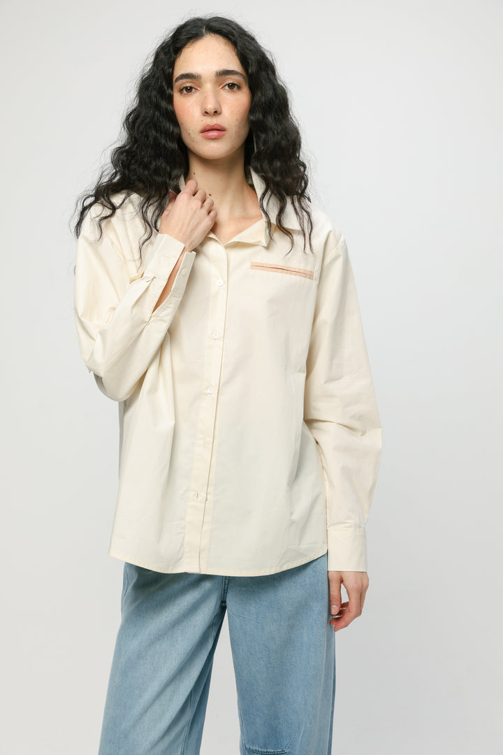 Accent Pocket Cream Buttoned Shirt