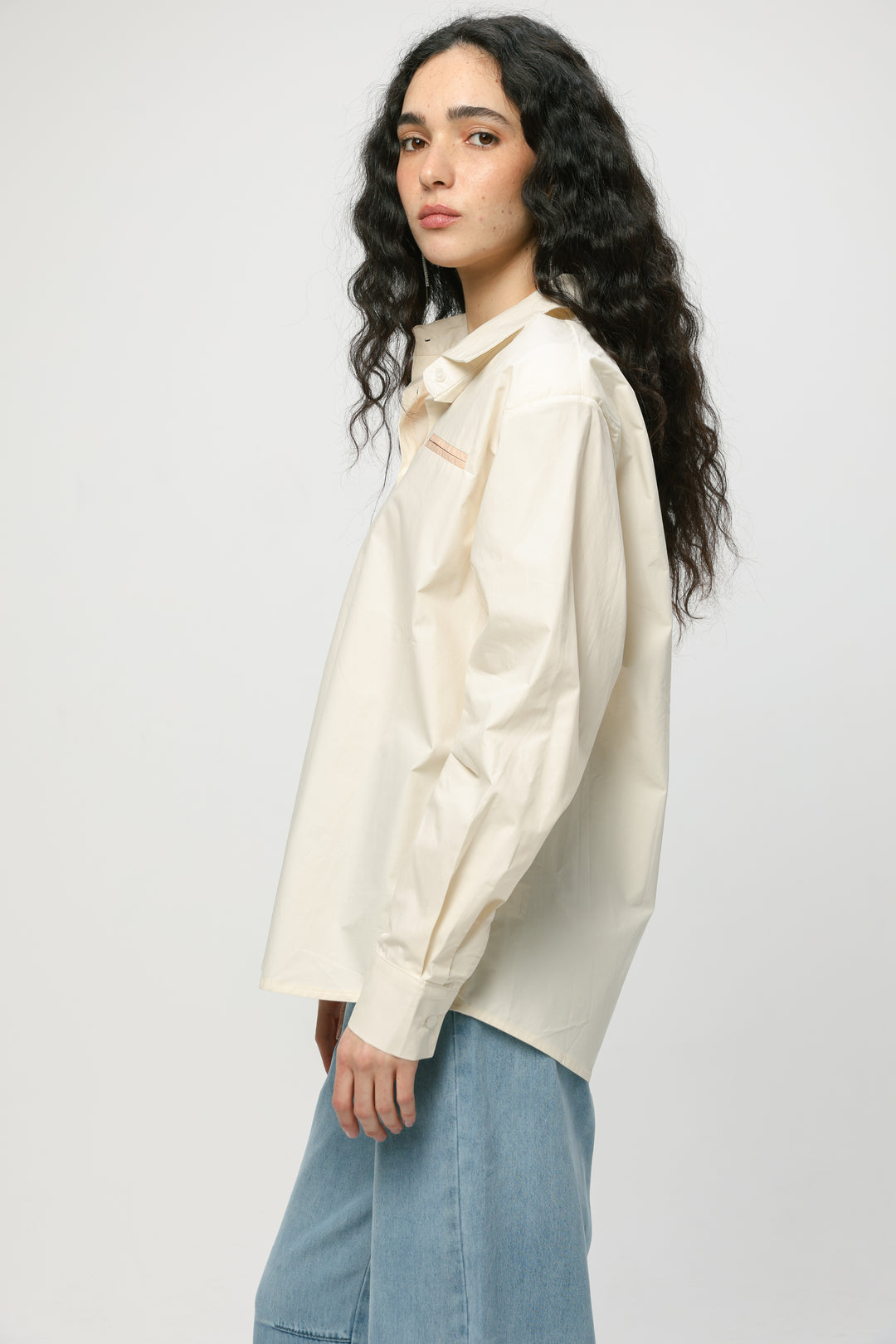 Accent Pocket Cream Buttoned Shirt