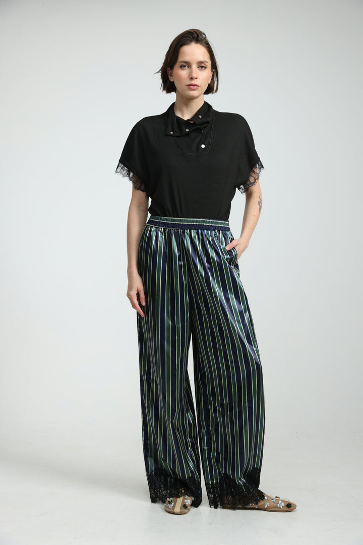 Green Striped Satin Bottoms