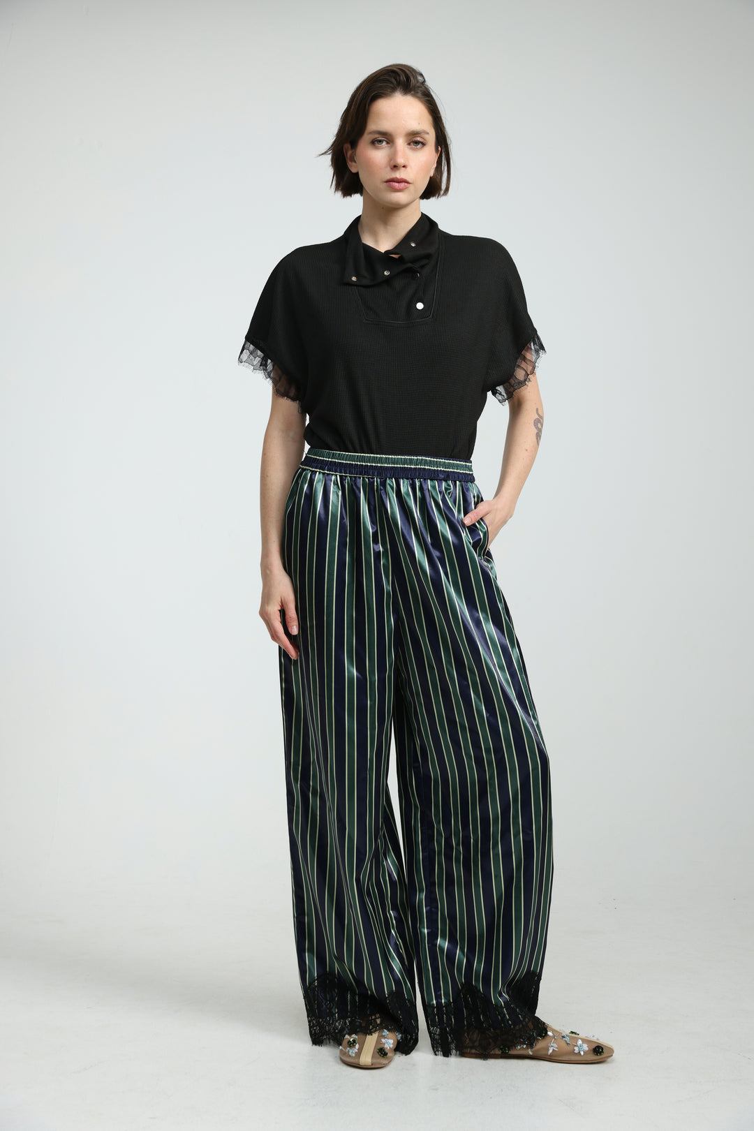 Green Striped Satin Bottoms