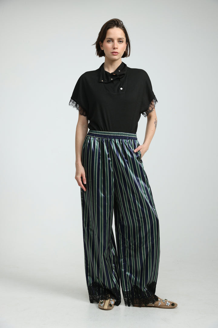Green Striped Satin Bottoms