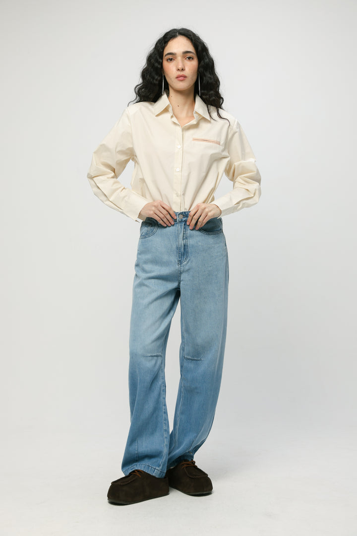 Accent Pocket Cream Buttoned Shirt