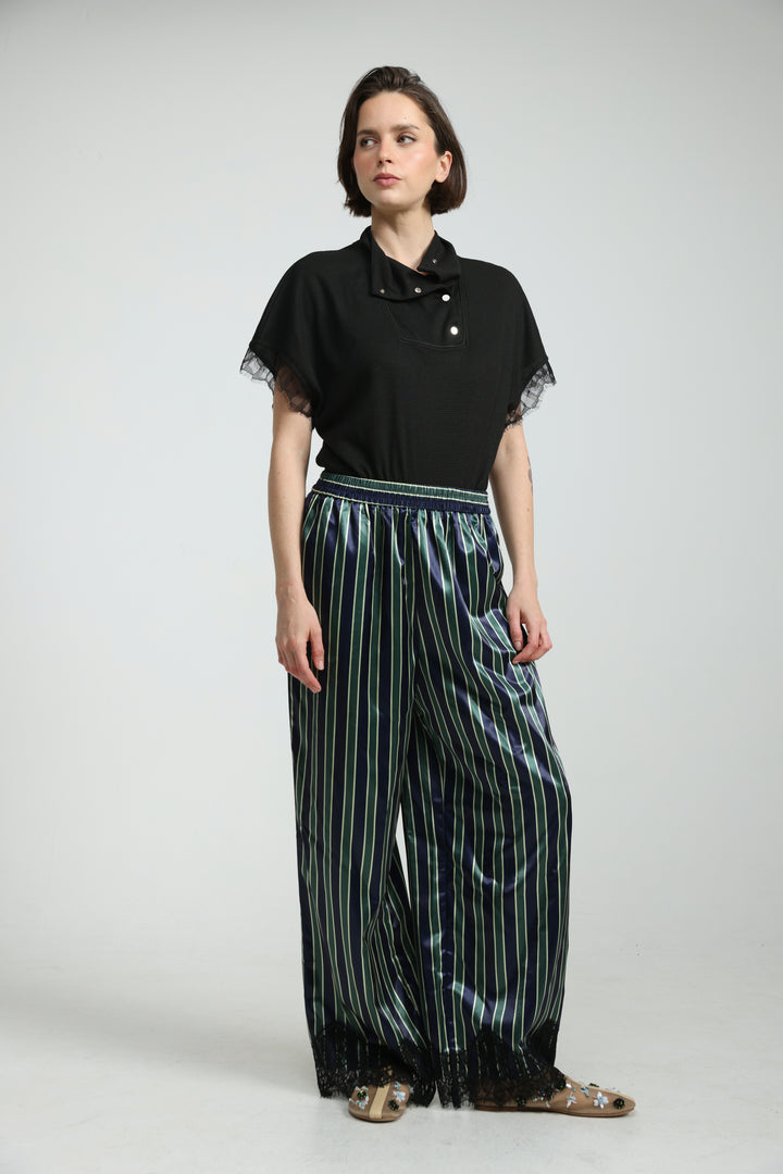 Green Striped Satin Bottoms