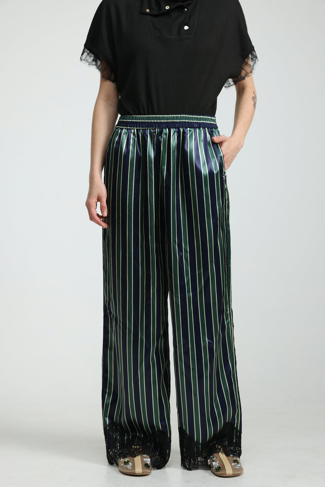 Green Striped Satin Bottoms