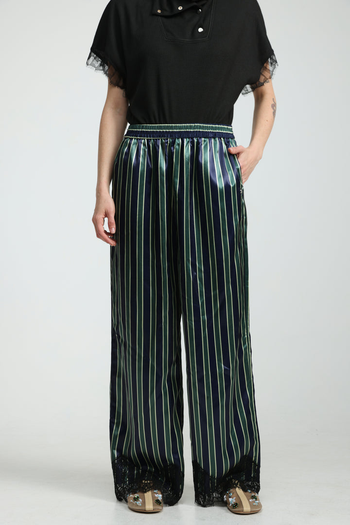 Green Striped Satin Bottoms