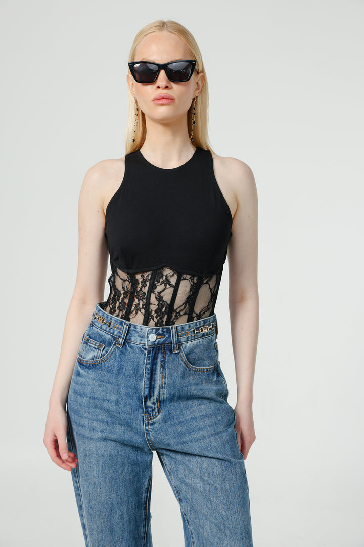 Lace Corset Black Bodysuit