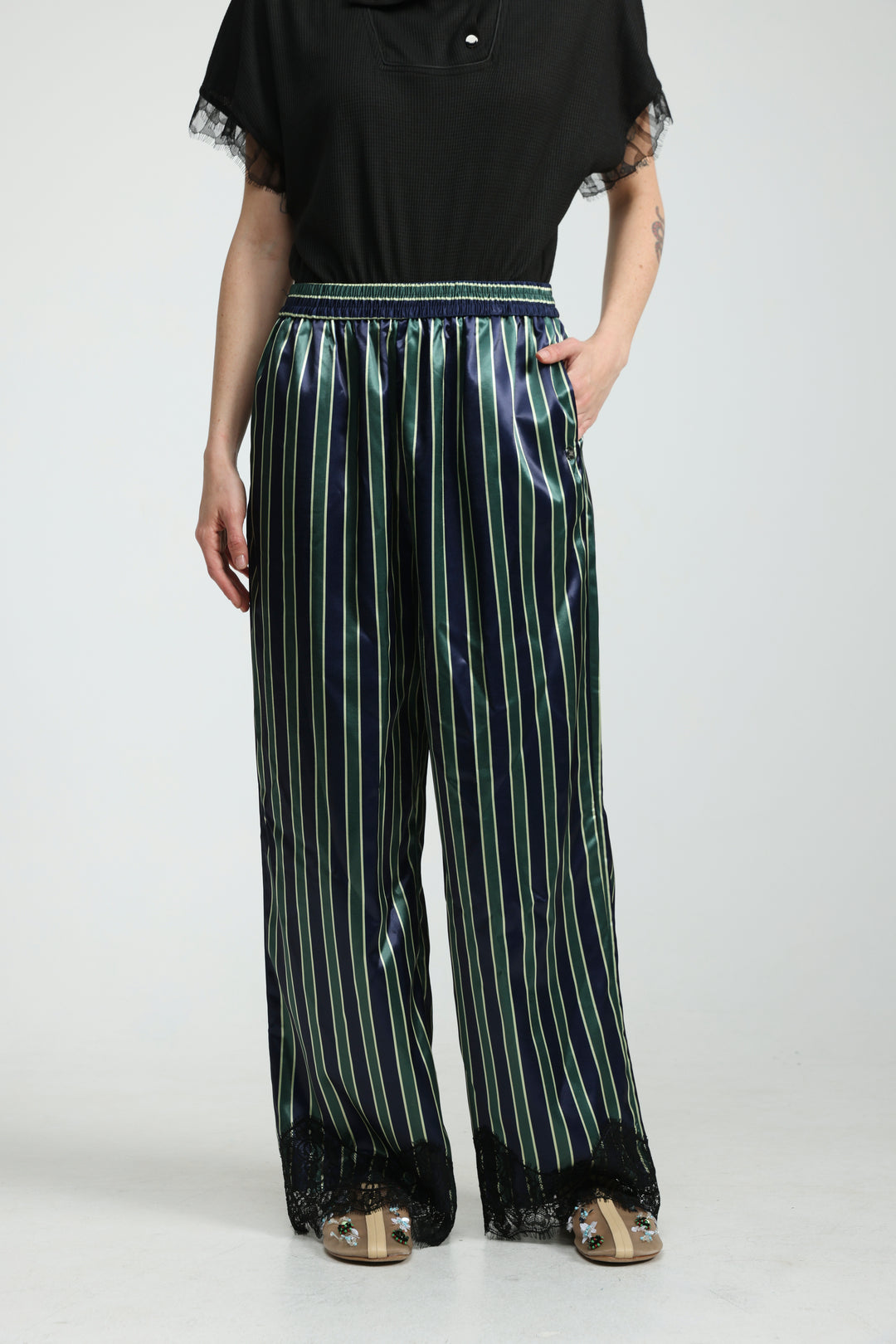 Green Striped Satin Bottoms