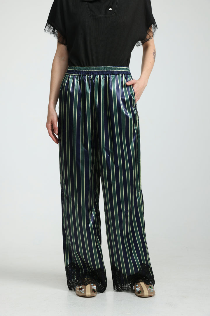 Green Striped Satin Bottoms
