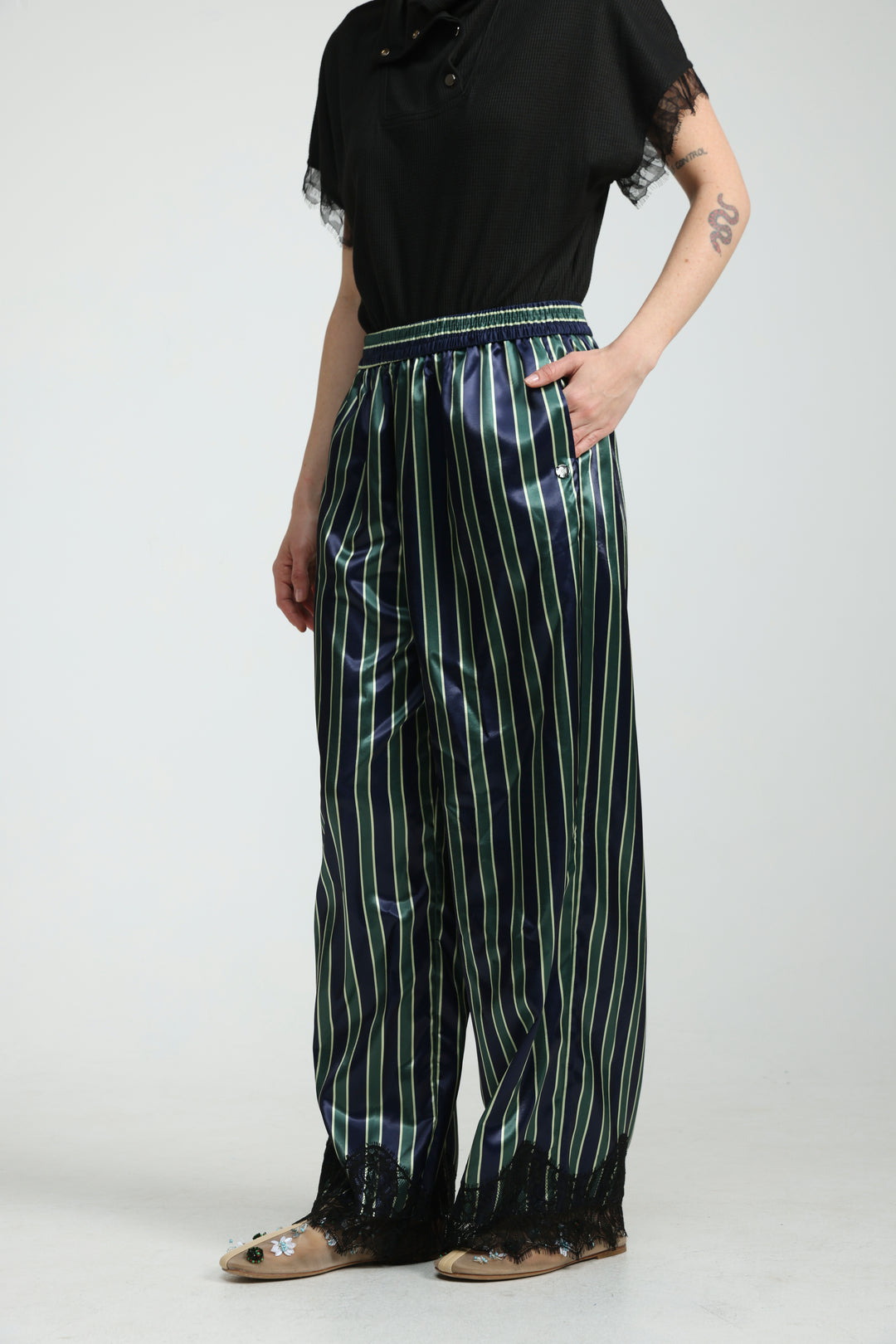 Green Striped Satin Bottoms