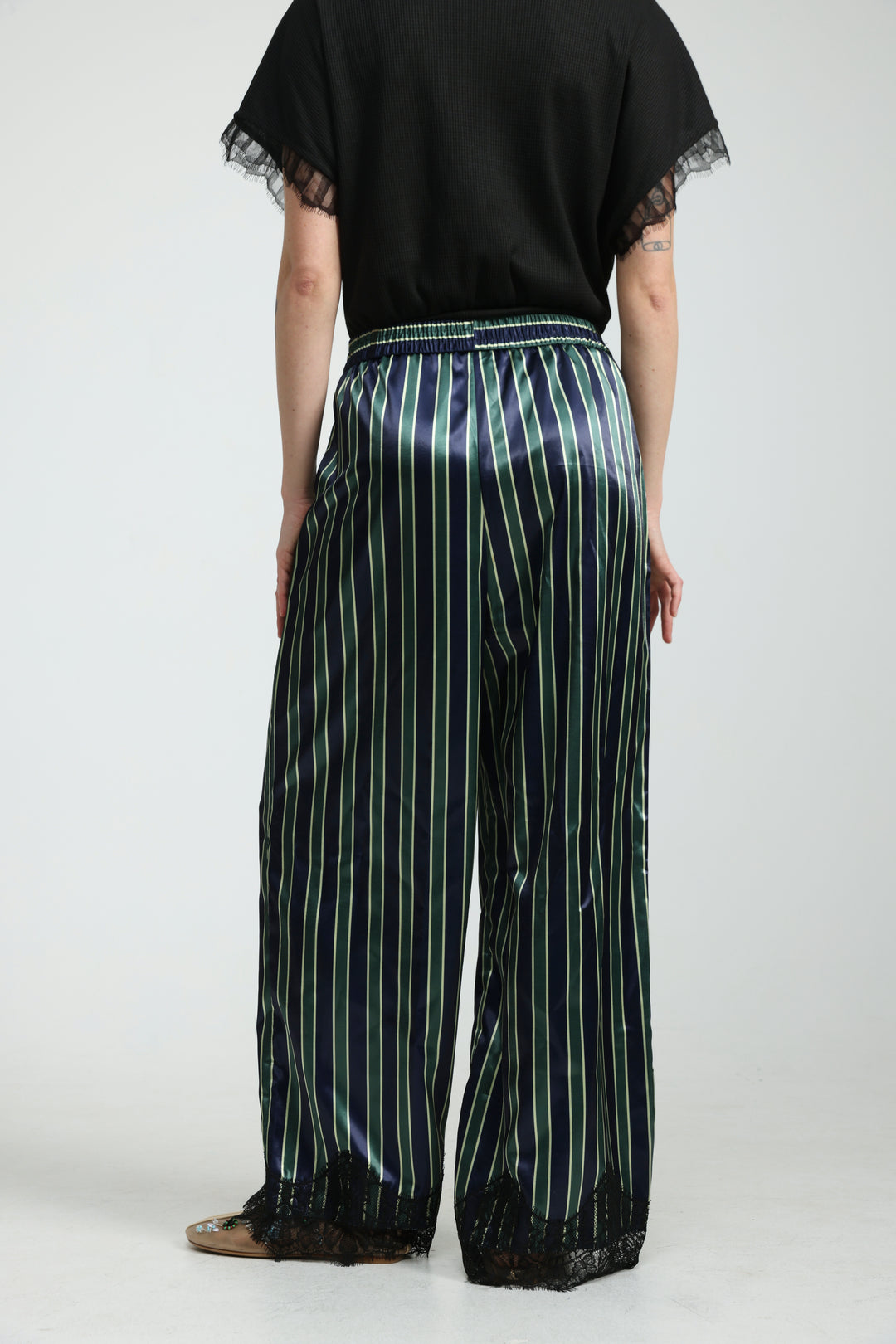 Green Striped Satin Bottoms