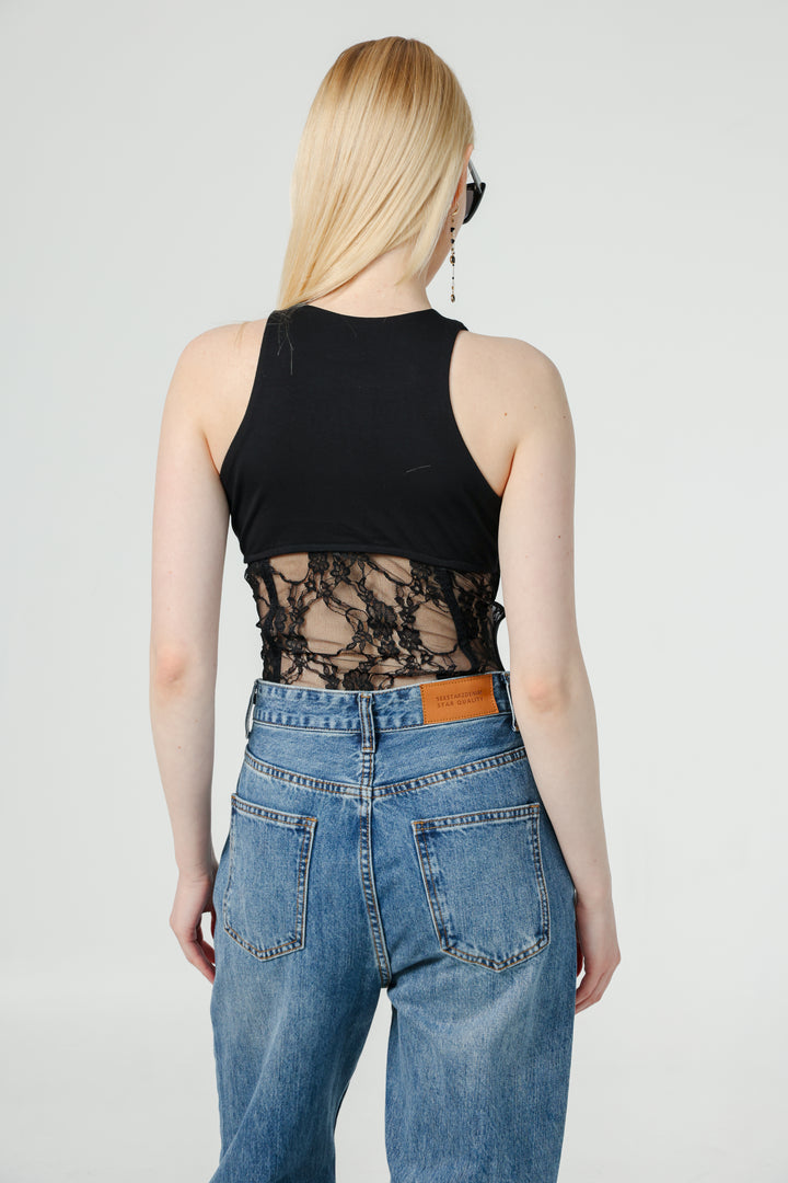 Lace Corset Black Bodysuit